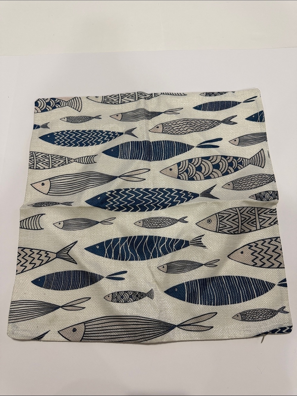 Cream/Blue Fish Pattern Throw Pillow Case Cover